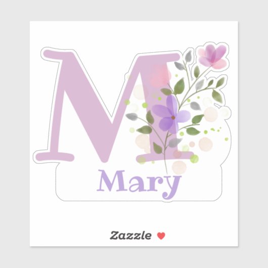 Naam Mary plus Initiaal met Floral Design Sticker (Vel)