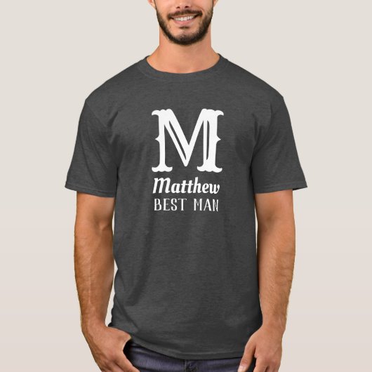 Naam Masculine Monogrammed Groomsman Wedding Gray T-shirt (Voorkant)