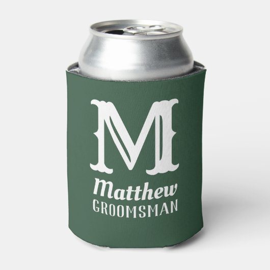 Naam Masculine Monogrammed Groomsman Wedding Green Blikjeskoeler (Blikje Voorkant)