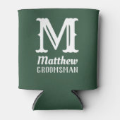 Naam Masculine Monogrammed Groomsman Wedding Green Blikjeskoeler (Voorkant)