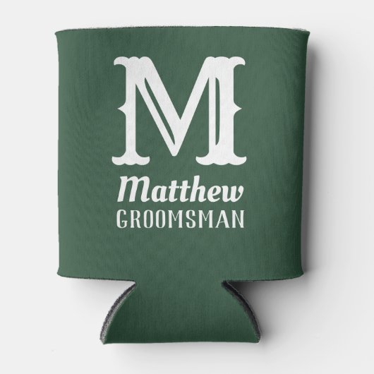 Naam Masculine Monogrammed Groomsman Wedding Green Blikjeskoeler (Voorkant)