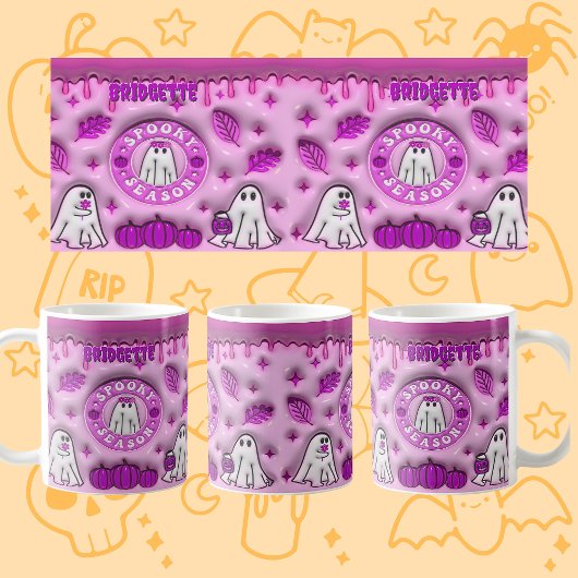 Naam Mauve 3D-effect Halloween Ghost Spooky Season Koffiemok