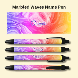 Naam Mauve Roze Sinaasappel Geel Gemarmerd Zwarte Inkt Pen