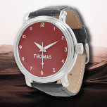 Naam Meisje Jongen Vrouwen Mannen | Brick Red Stij Horloge<br><div class="desc">Gepersonaliseerde naam Meisje Jongen Vrouwen Mannen | Brick Red Elegant Modern horloge | Klassiek | Elegant | Trendy | Stijlvol | Cadeau. U kunt ervoor kiezen om jouw namen toe te voegen, de naam van een geliefde of een speciaal bericht. Of het nu een oprecht geschenk is voor iemand die...</div>