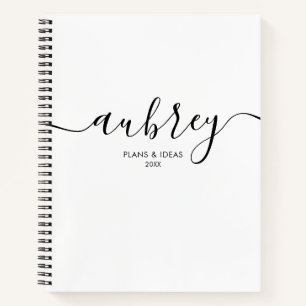Naam Meisjesachtige Calligrafie Modern Wit Notitieboek