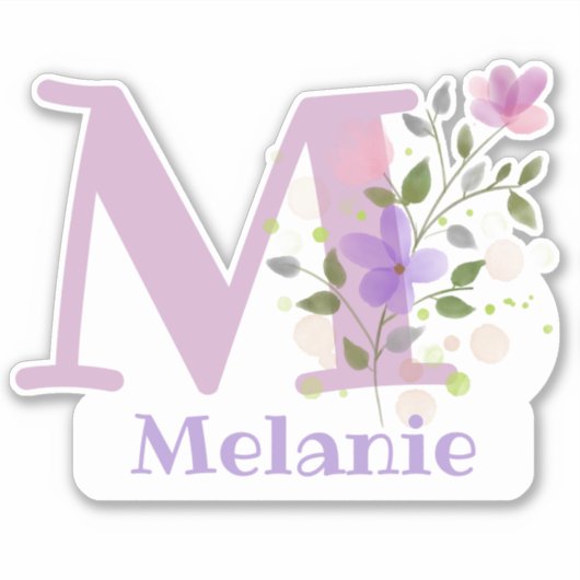 Naam Melanie & Initiaal met bloemendesign Sticker (Voorkant)