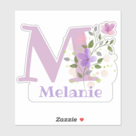 Naam Melanie & Initiaal met Floral Design Sticker