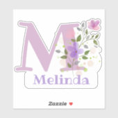 Naam Melinda & Initiaal met Floral Design Sticker (Vel)