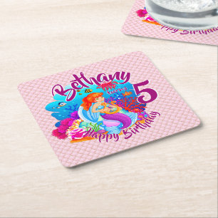 Naam Mermaid Birthday Party wijzigen Persoonlijk w Kartonnen Onderzetters