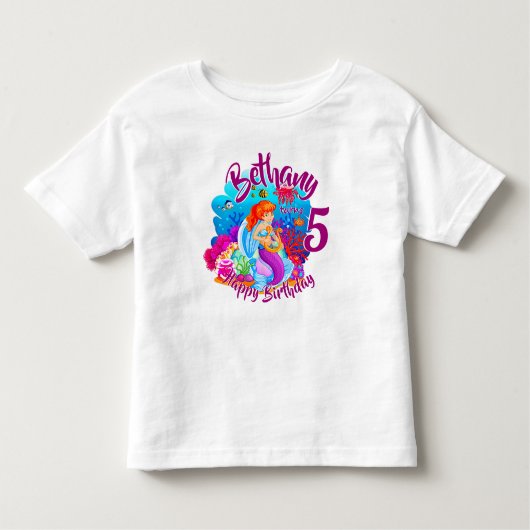 Naam Mermaid Birthday Party wijzigen Persoonlijk w Kinder Shirts (Voorkant)