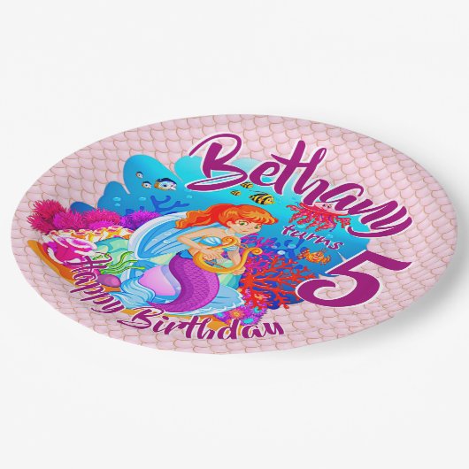 Naam Mermaid Birthday Party wijzigen Persoonlijk w Papieren Bordje (Gekanteld)