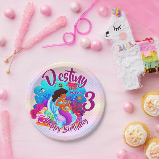 Naam Mermaid Birthday Party wijzigen Persoonlijk w Papieren Bordje (Feest)