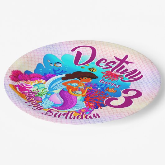 Naam Mermaid Birthday Party wijzigen Persoonlijk w Papieren Bordje (Gekanteld)