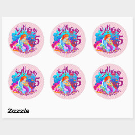 Naam Mermaid Birthday Party wijzigen Persoonlijk w Ronde Sticker