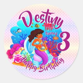 Naam Mermaid Birthday Party wijzigen Persoonlijk w Ronde Sticker
