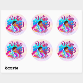 Naam Mermaid Birthday Party wijzigen Persoonlijk w Ronde Sticker