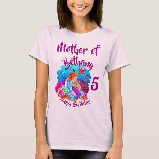 Naam Mermaid Birthday Party wijzigen Persoonlijk w T-shirt (Voorkant)