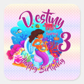 Naam Mermaid Birthday Party wijzigen Persoonlijk w Vierkante Sticker (Voorkant)