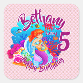 Naam Mermaid Birthday Party wijzigen Persoonlijk w Vierkante Sticker