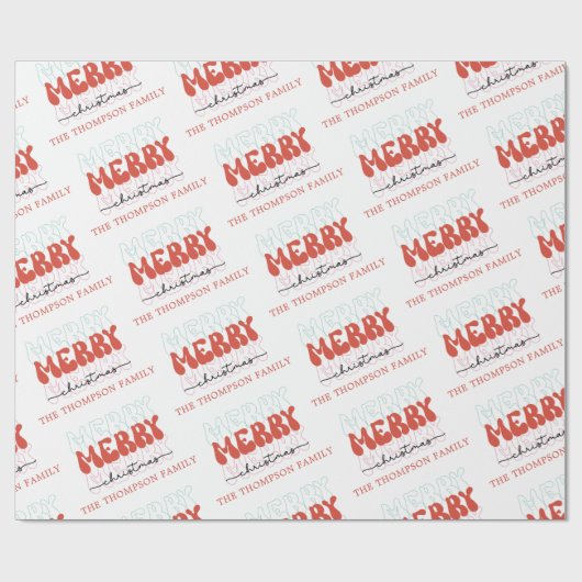 Naam Merry Merry Merry kerstfamilie Cadeaupapier (Vlak)