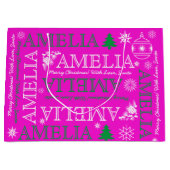 Naam met 6 letters Modern Roze kerstpatroon Groot Cadeauzakje (Voorkant)