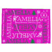 Naam met 6 letters Modern Roze kerstpatroon Groot Cadeauzakje (Achterkant)