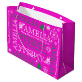 Naam met 6 letters Modern Roze kerstpatroon Groot Cadeauzakje (Achterkant Gekanteld)
