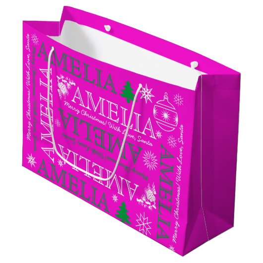 Naam met 6 letters Modern Roze kerstpatroon Groot Cadeauzakje (Voorkant Gekanteld)