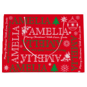 Naam met 6 letters rood groen kerstpatroon groot cadeauzakje (Voorkant)