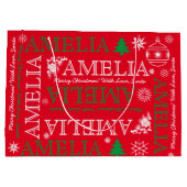Naam met 6 letters rood groen kerstpatroon groot cadeauzakje (Achterkant)