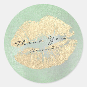 Naam met aanduiding Kiss Gold Glitter Mint Makeup Ronde Sticker