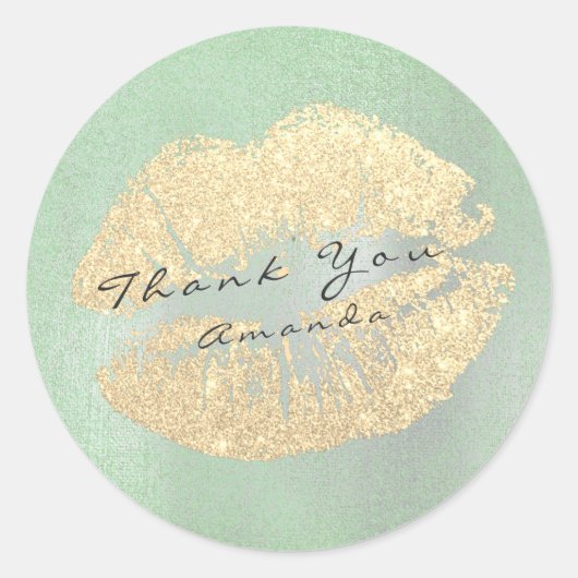 Naam met aanduiding Kiss Gold Glitter Mint Makeup Ronde Sticker (Voorkant)