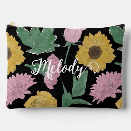 Naam met gestreepte bloemen Cosmetisch Etui (Voorkant)