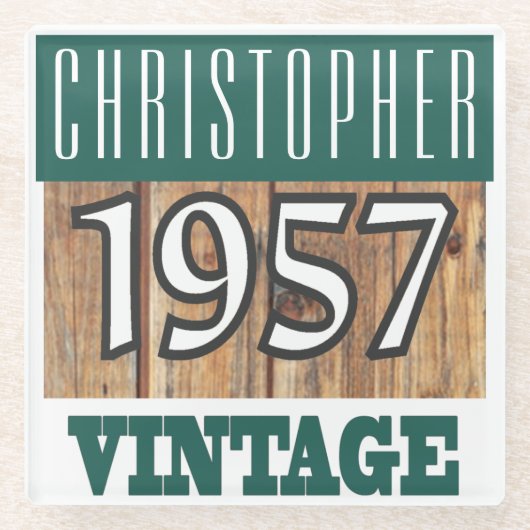 Naam met jaar 1957 glas Onderzetter (Voorkant)