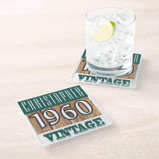 Naam met jaar 1960  glas Onderzetter Glazen Onderzetter (Schuin)