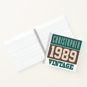 Naam met Jaar 1989 Vintage Notitieboek