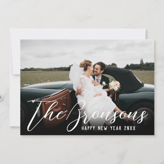 Naam met Message Happy New Year Photo Feestdagenkaart (Voorkant)