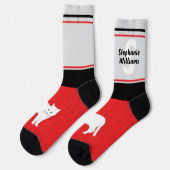 Naam met Monogram Gestreepte Witte Kat Crew Sokken (Links)
