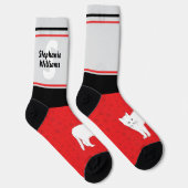Naam met Monogram Gestreepte Witte Kat Crew Sokken (Rechts)