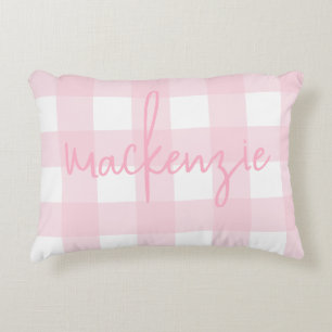 Naam met roze en witte Buffalo Check Accent Kussen