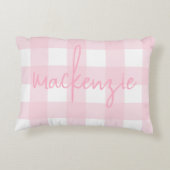 Naam met roze en witte Buffalo Check Accent Kussen (Achterkant)