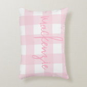 Naam met roze en witte buffel dambordpatroon accent kussen (Voorkant(Verticaal))