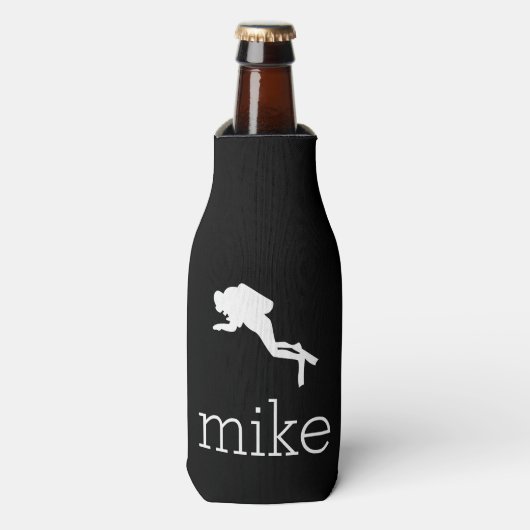 Naam met Scuba-duiker Flesjeskoeler (Fles Voorkant)
