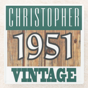 Naam met Vintage jaar 1951 Glazen Onderzetter