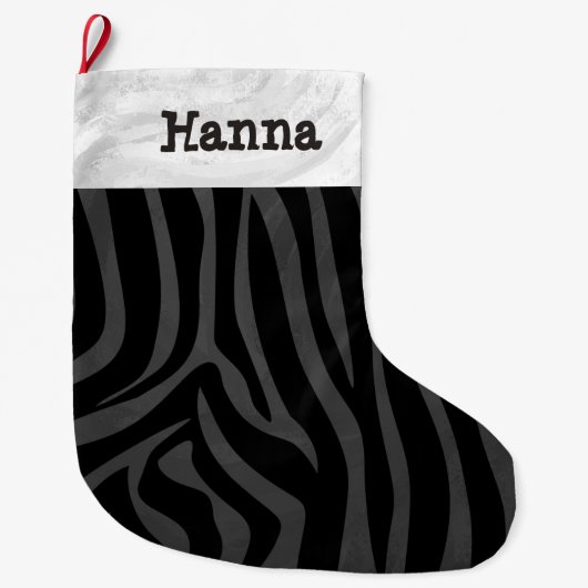 Naam met Zebra Black en Grey Grote Kerstsok (Voorkant)