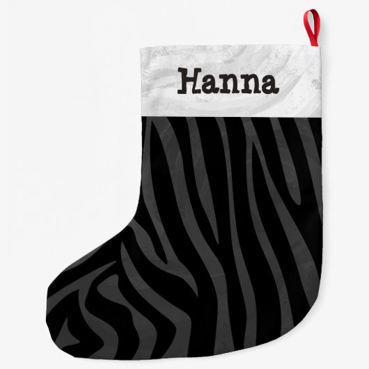 Naam met Zebra Black en Grey Grote Kerstsok (Achterkant)