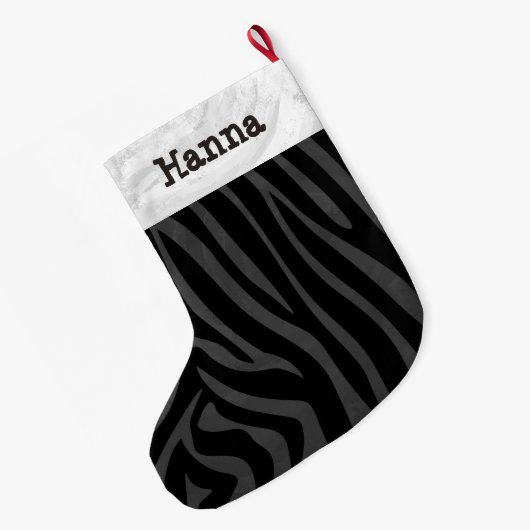 Naam met Zebra Black en Grey Grote Kerstsok (Achterkant (Hangend))
