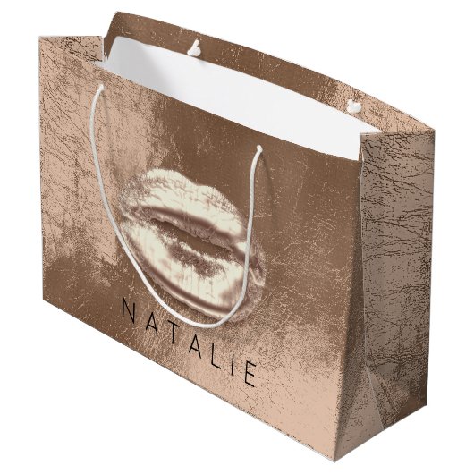 Naam Metal Kiss Lips Choclate Skinny Bronze Gold Groot Cadeauzakje (Achterkant Gekanteld)