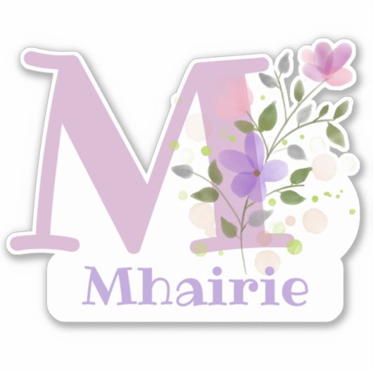 Naam Mhairie & Initiaal met Floral Design Sticker (Voorkant)
