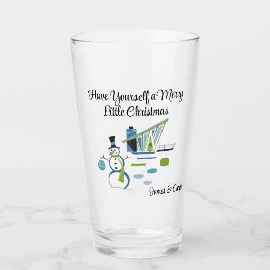 Naam, Mid-Century Modern House Snowman 16oz Pint Glas (Voorkant)